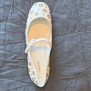 Larroude White Studded Flats